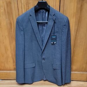 JF J Ferrar Blazer Size 42L Slim Fit Grey Plaid With Blue Accents NEW